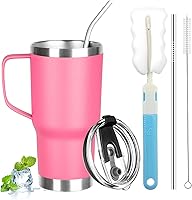 Vista 36 de Vaso de 20 onzas con asa, vaso aislado de acero inoxidable con tapa y pajilla, taza de café aislada al vacío de doble pared, taza térmica de café