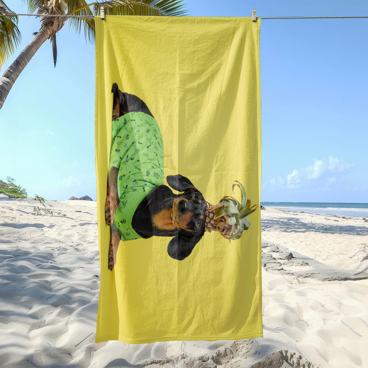 Toallas Baño Amarillo Perro Verde Toalla Playa Microfibra Sin Arena Beach Towel Suave y Absorbente Ducha Piscina Secado Rápido para Viajes, Natación, Camping 150x180cm