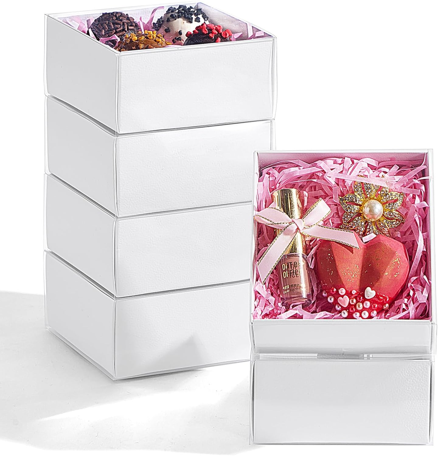50PCS 4x4x2Inch White Drawer-Style Gift Boxes for Macarons, Cookies, Chocolate Truffles & Donuts - Christmas Party Favors, Holiday Treat Boxes, Bakery Packaging Party Favors&Holiday Celebrate