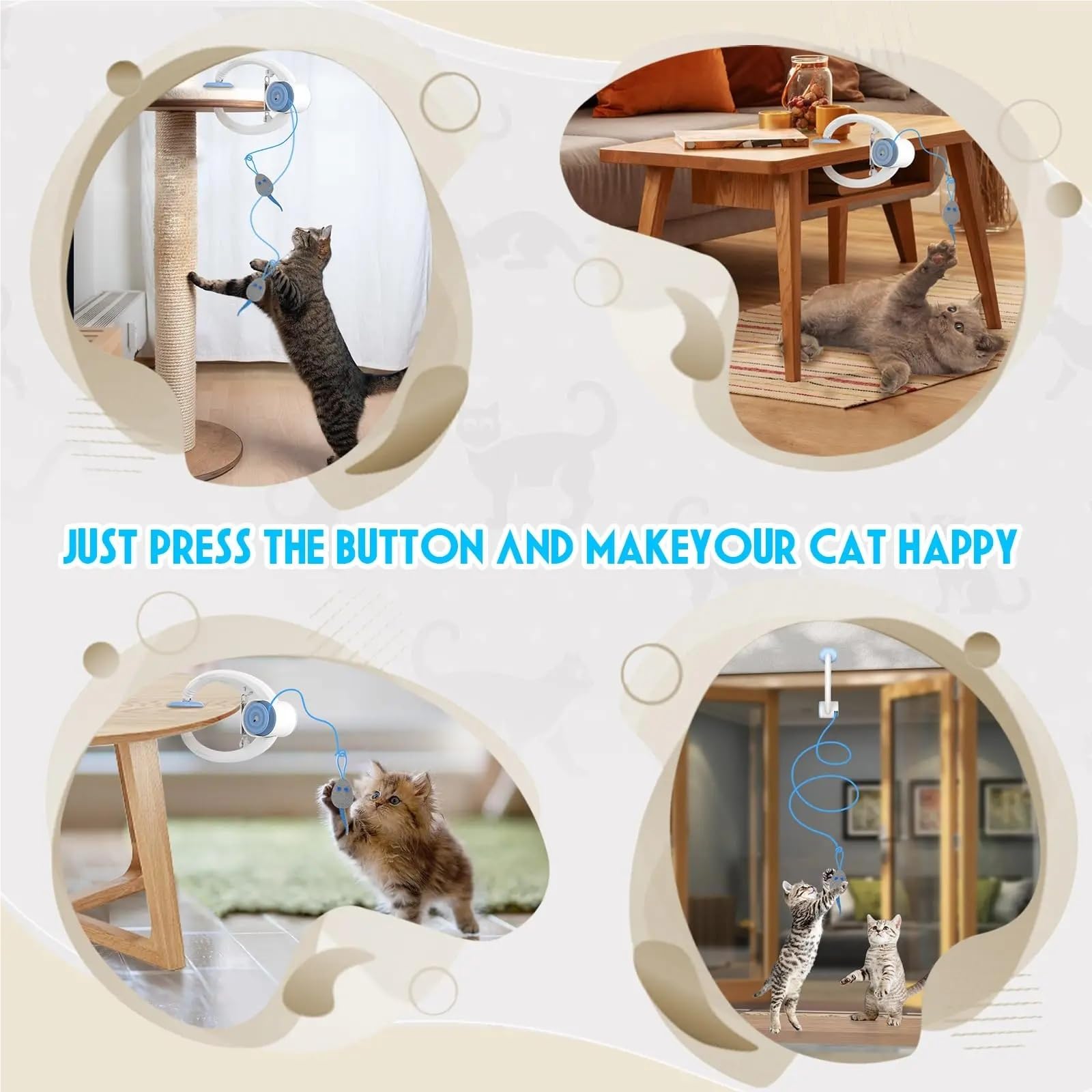 Juguete para gatos de rebote automático para colgar en la puerta, juguete retráctil con 3 ratones de hierba gatera, juguete interactivo para gatos de interior
