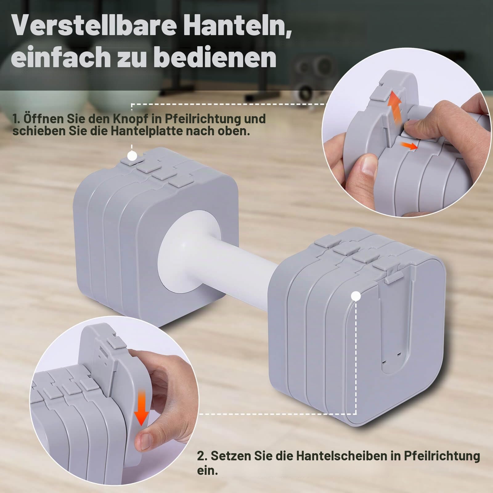 Verstellbare Hanteln, 10 kg (2 x 5 kg), wasserdicht und platzsparend, einfach zu verstellen, Gewichte und Hanteln, verstellbare Gewichte, ideal für das Training zu Hause