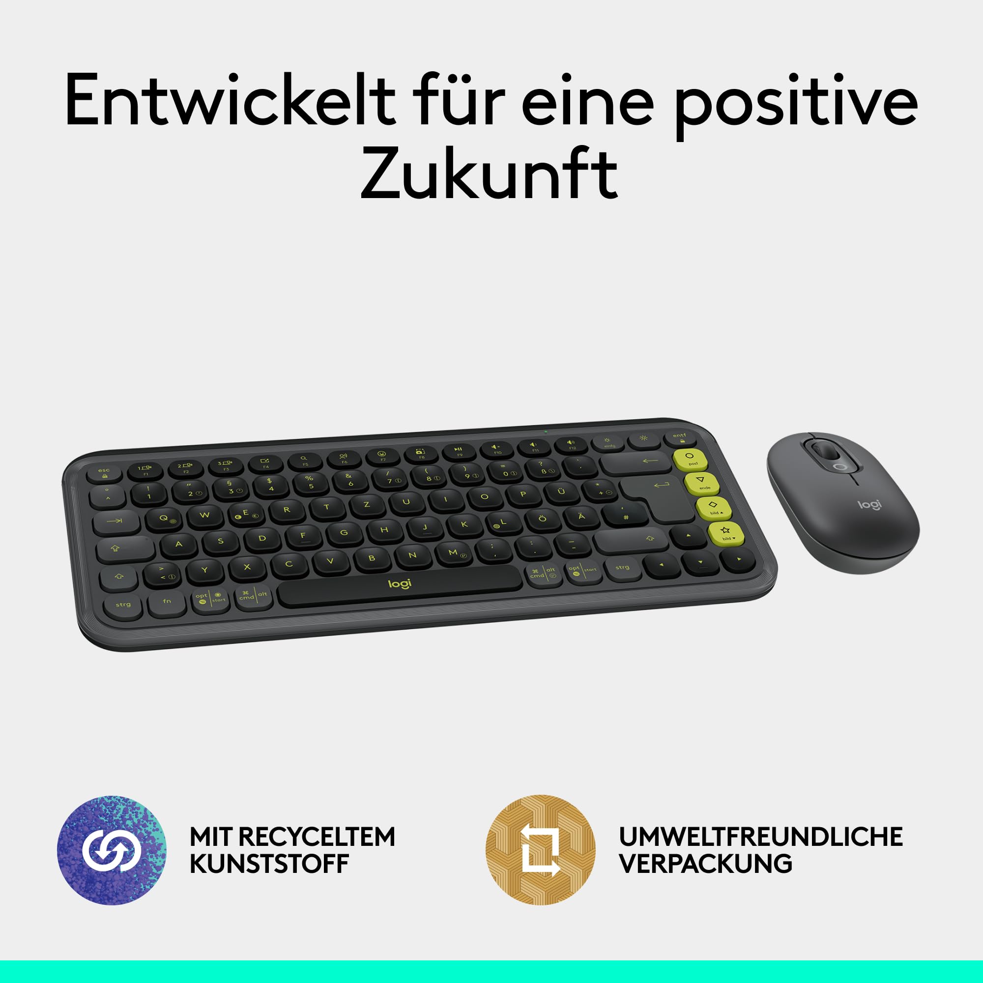 Logitech POP ICON Keys kabellose Bluetooth-Tastatur, Komfortables Tippen, POP Mouse, kompakte, Mobile kabellose Bluetooth-Maus programmierbaren Tasten und leisen Klicks, DEU QWERTZ - Grafit