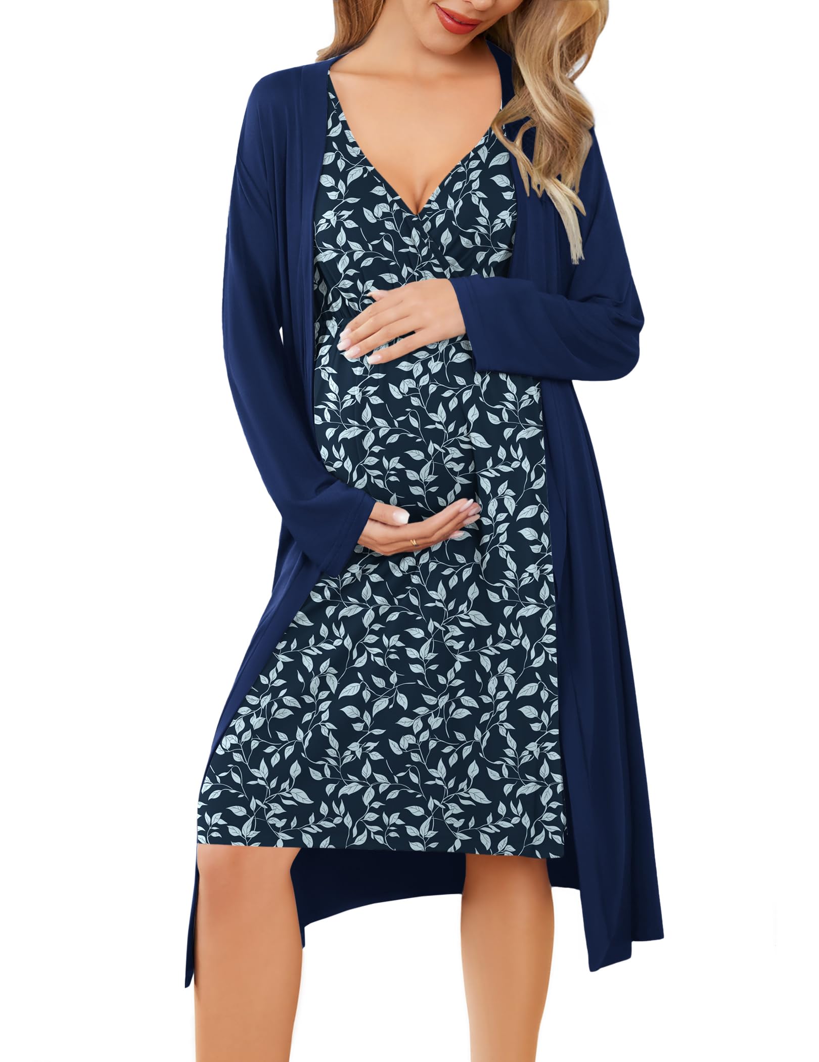 Ekouaer Maternity Nursing Gown and Robe Set Labor Delivery Nightgowns