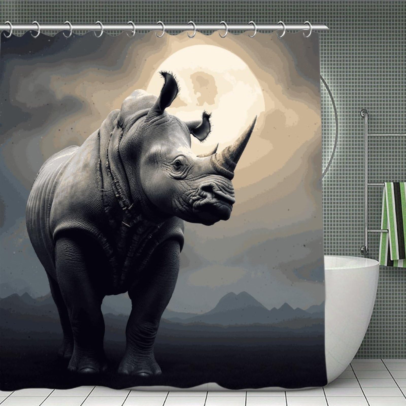 MUSM Rhino Shower Curtain with Hooks Durable Thick Waterproof Bathroom Shower Curtains Fashion Funny Magic Decor Bath Curtains for Bathtub Shower Partition 71"x71"