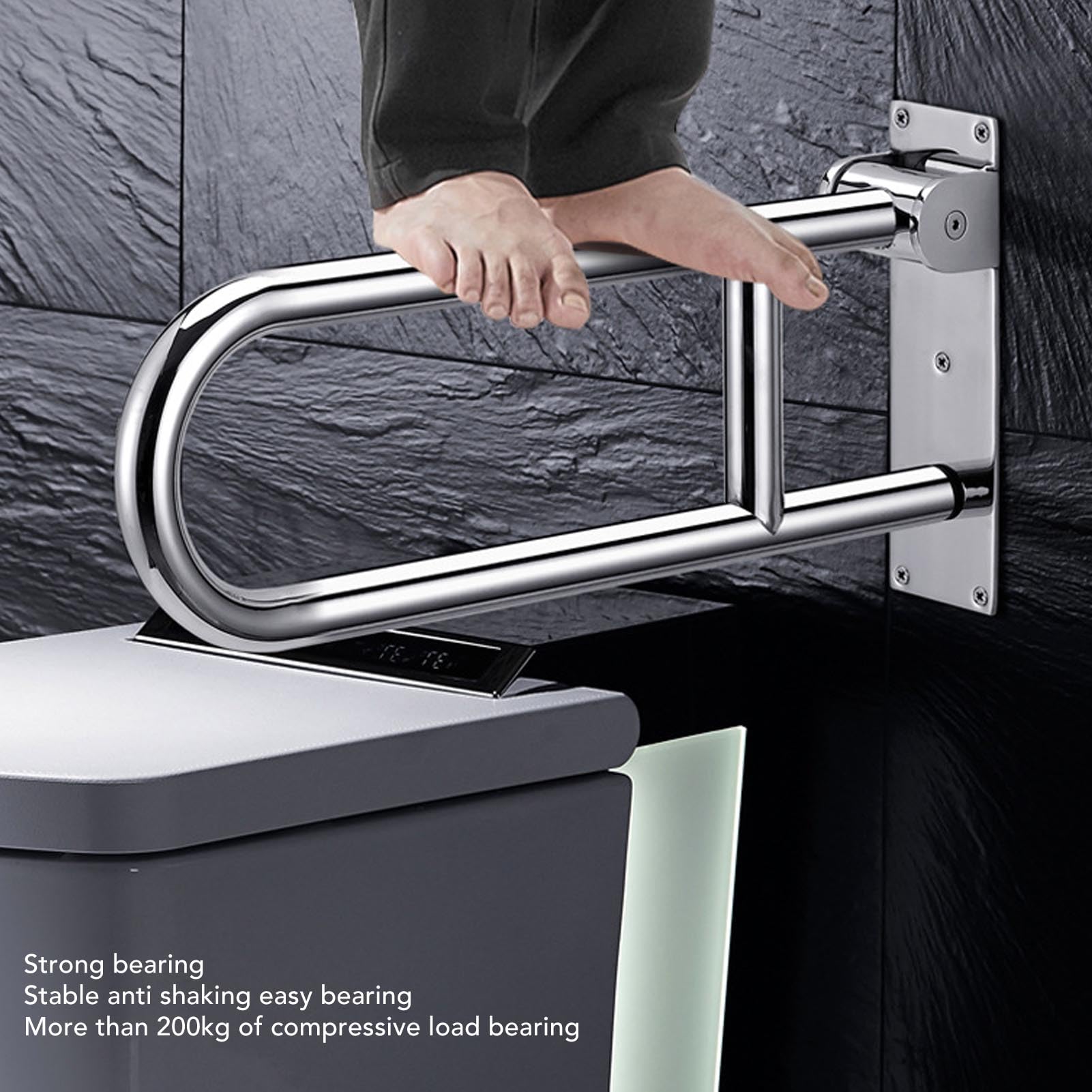 Fdit Barra de Apoyo para Baño Abatible para Discapacitados, Acero Inoxidable de 32 Mm, Diseño Plegable para Ancianos, Embarazadas, Hospitales, con Capacidad de 200 Kg