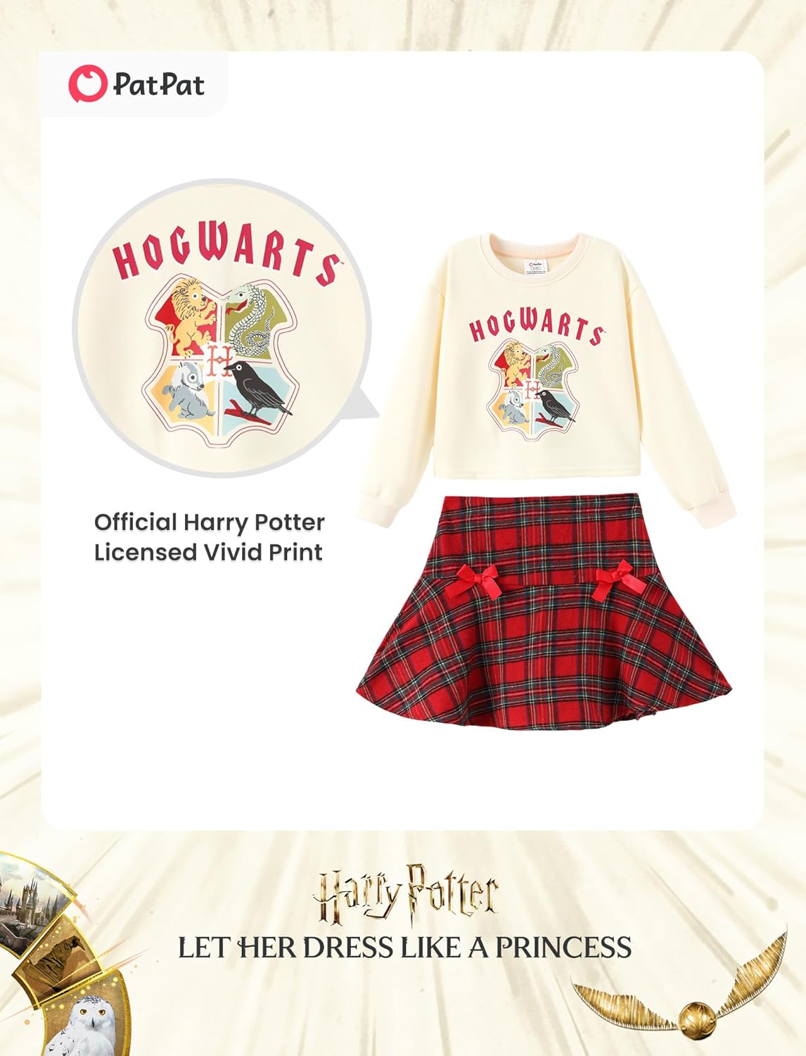 Harry Potter Girls Clothes Gryffindor Hogwarts Hedwig Owl Sweatshirts and Plaid Skirt Clothing Sets Outfits Red for Birthday - Image 3