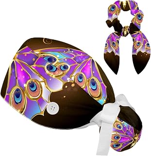 FVQL Set of 2 Bouffant Caps with Hairband Surgical Caps Scrub Cap, Butterfly and dot Pattern