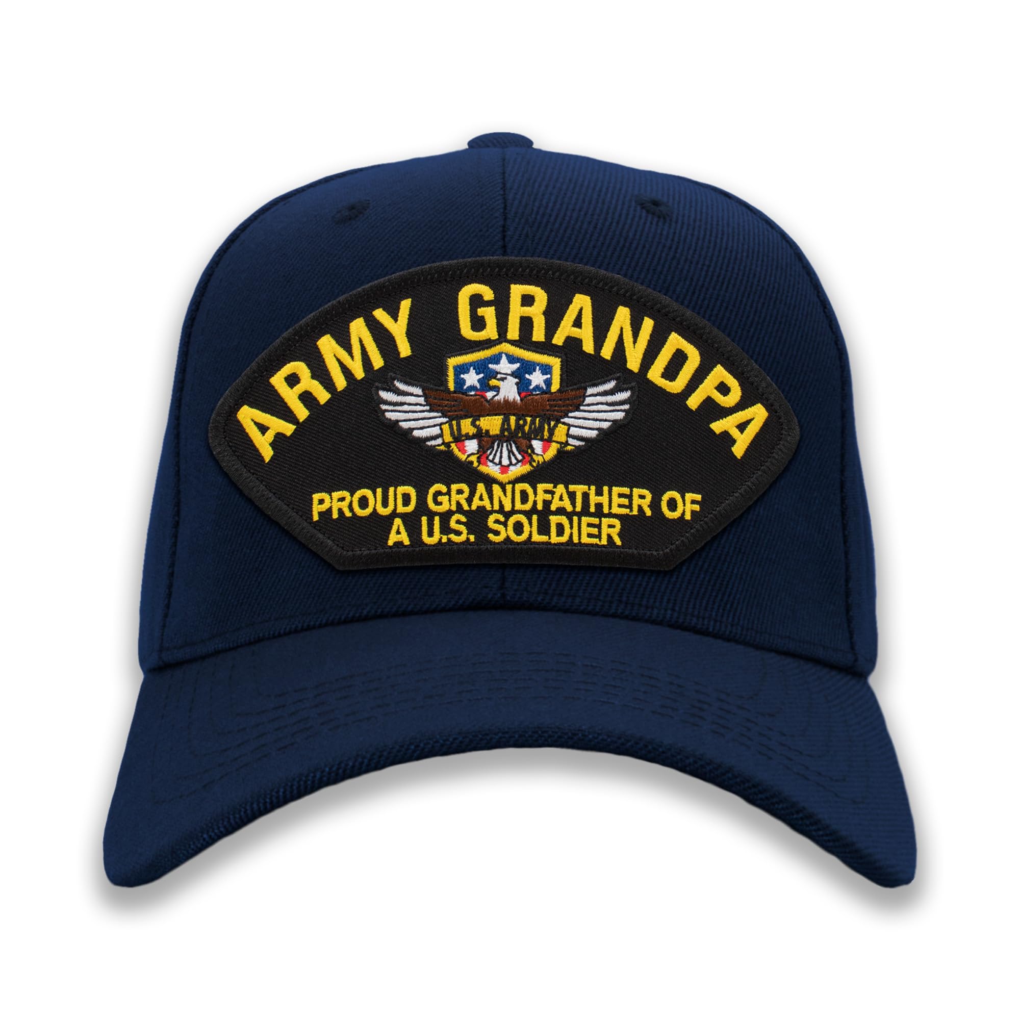 PATCHTOWN Army Grandpa - Proud Grandfather of a US Soldier Hat/Ballcap Adjustable One Size Fits Most (Navy Blue, Standard (No Flag))