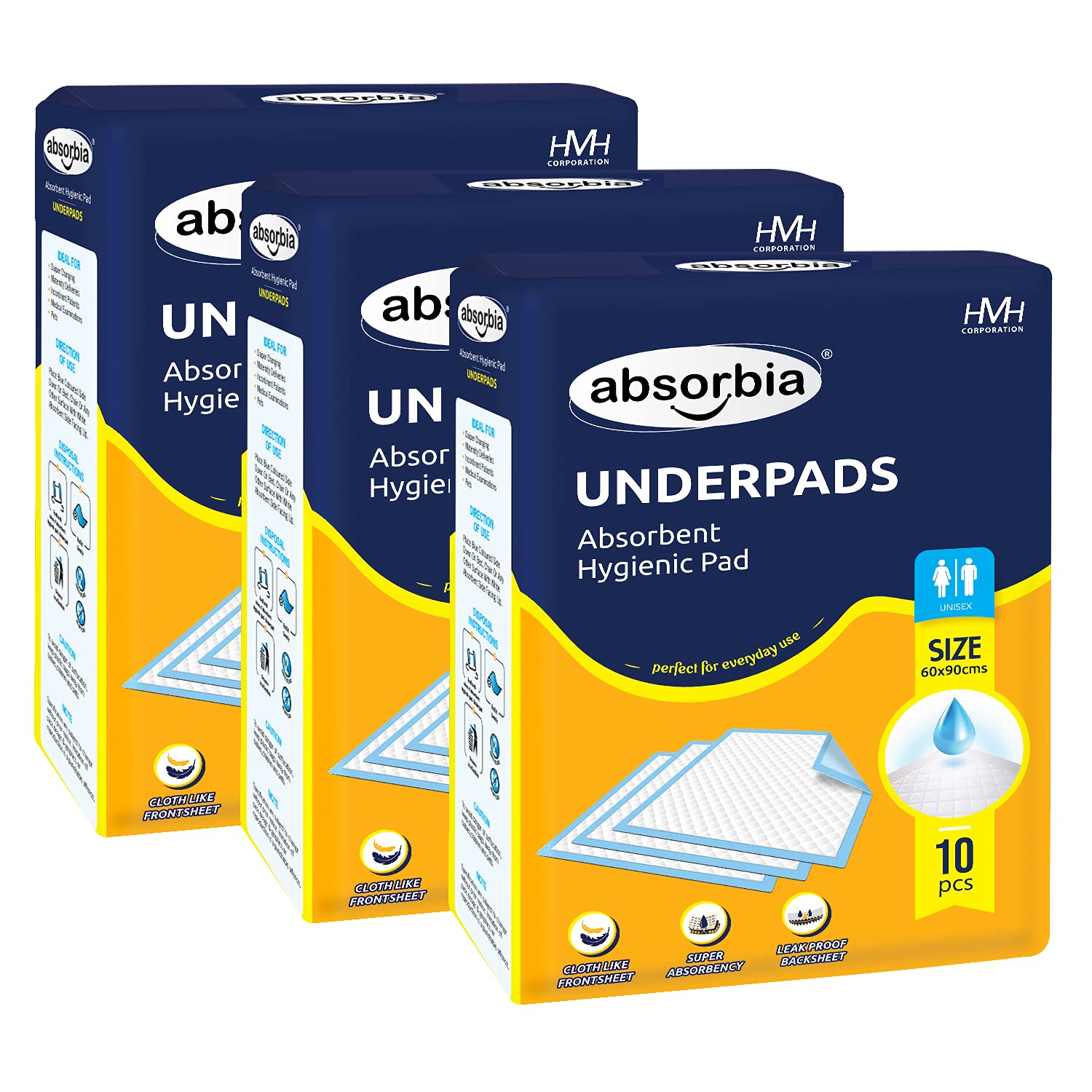 absorbia Underpads, Large 90 * 60 CM, Soft and Super Absorbent - Large Size (30 Pads)
