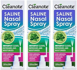 Cleanote Moisturizing Saline Nasal Spray for Dry Nose & Congestion Relief – Gentle, Drug-Free Isotonic Saline Solution Nose Spray with Natural Mint, 100 mL Purple and Blue，3 Pack