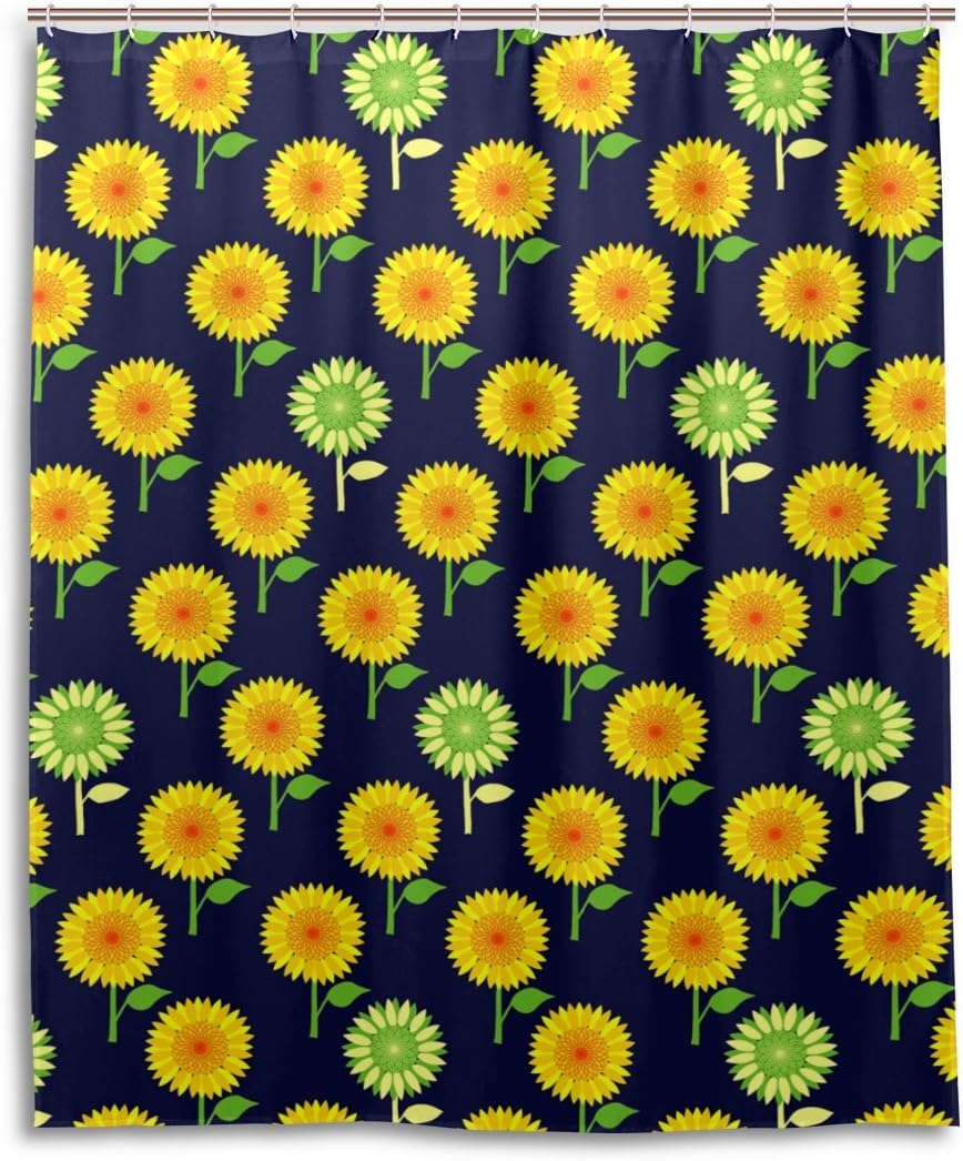 マキク Makiku シャワーカーテン 防カビ おしゃれ リング付属 ひまわり かわいい 花柄 イエロー バスカーテン