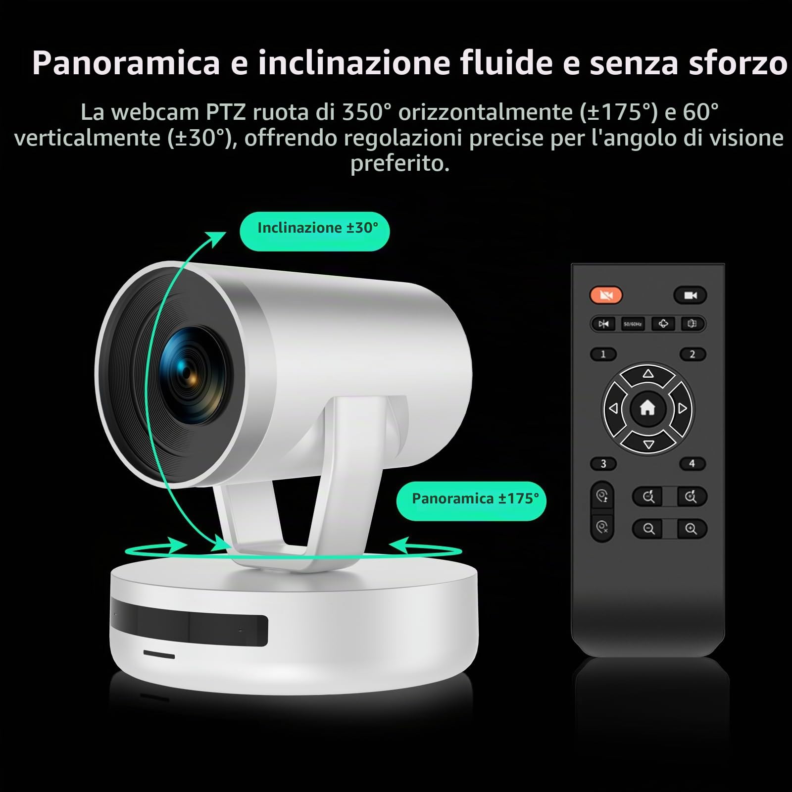 Nuroum V403 PTZ Webcam, Doppio Microfono Zoom ottico 5X/Autofocus, 1080P FHD Telecamera per videoconferenze con controllo remoto/grandangolo di 122°, per Live-Streaming/Skype