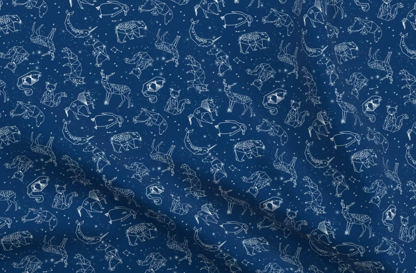 Spoonflower Fabric - Constellations Geometric Animals Stars Night Sky Navy Blue Kids Room Printed on Denim Fabric by The Yard - Bottomweight Apparel Home Decor Upholstery
