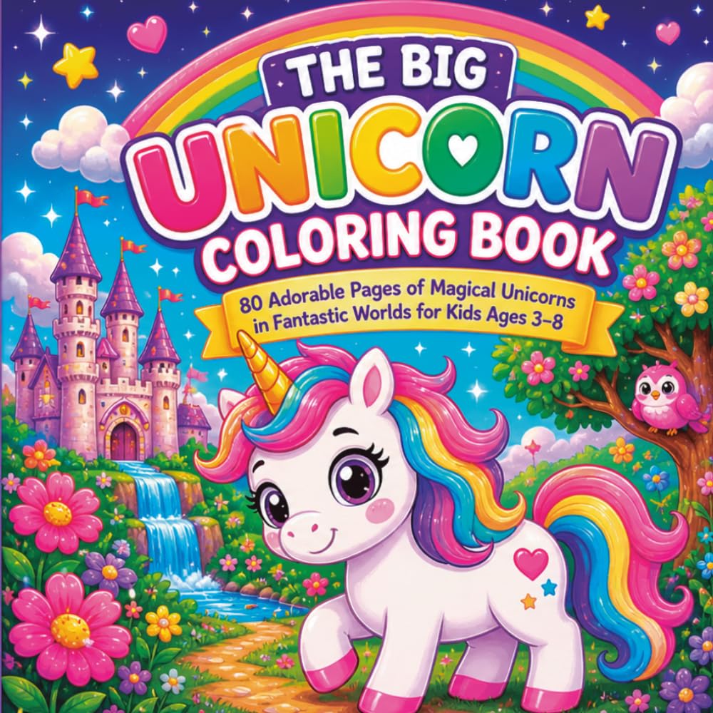 The Big Unicorn Coloring Book: 80 Adorable Pages of Magical Unicorns in Fantastic Worlds for Kids Ages 3–8
