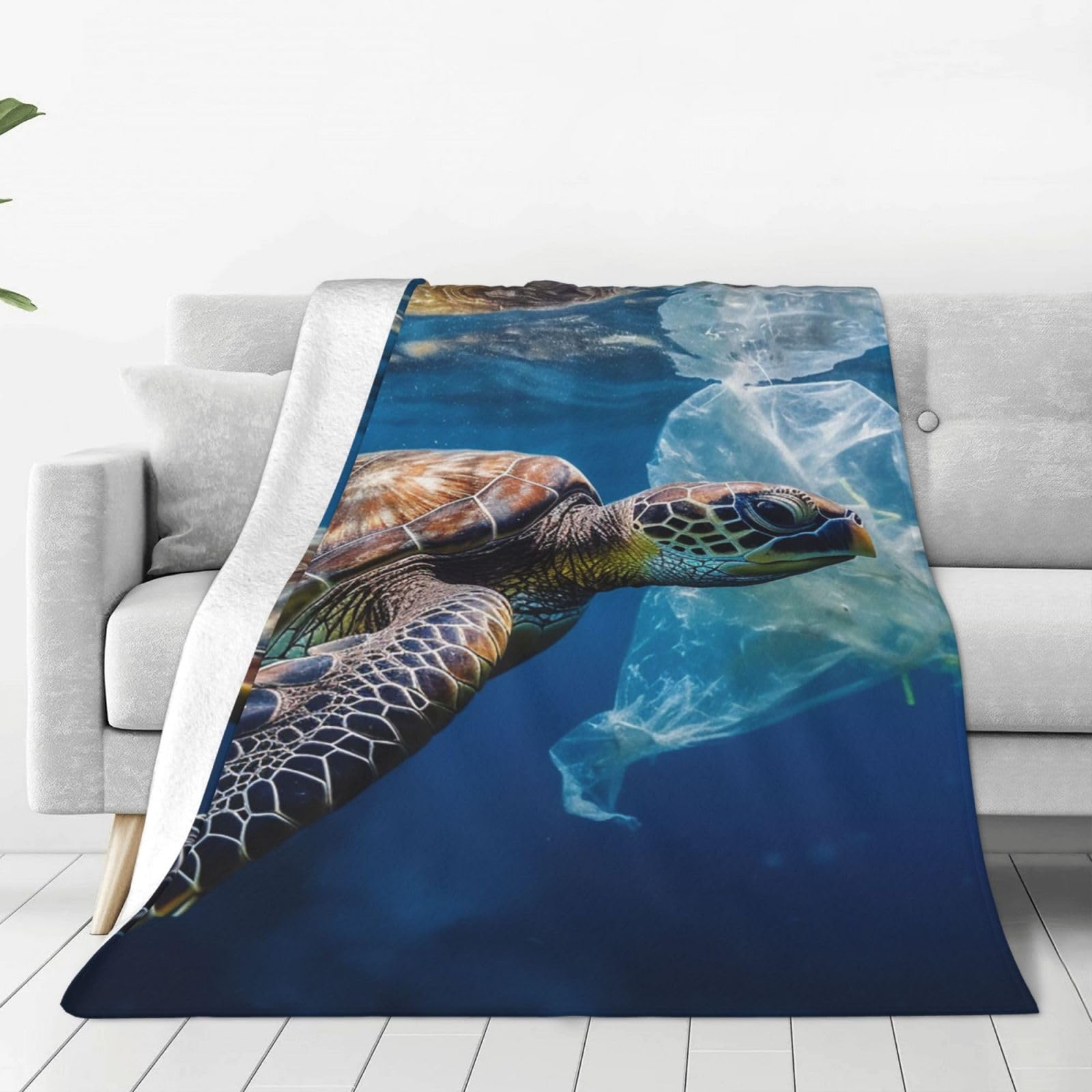 Sea Turtle and Plastic Throw Blanket for Couch, Plush Fuzzy Soft Flannel Blankets and Throws for Sofa, 40"x30" Bed Blankets for Travel Camping Chair, All Season Warm Fleece Blanket