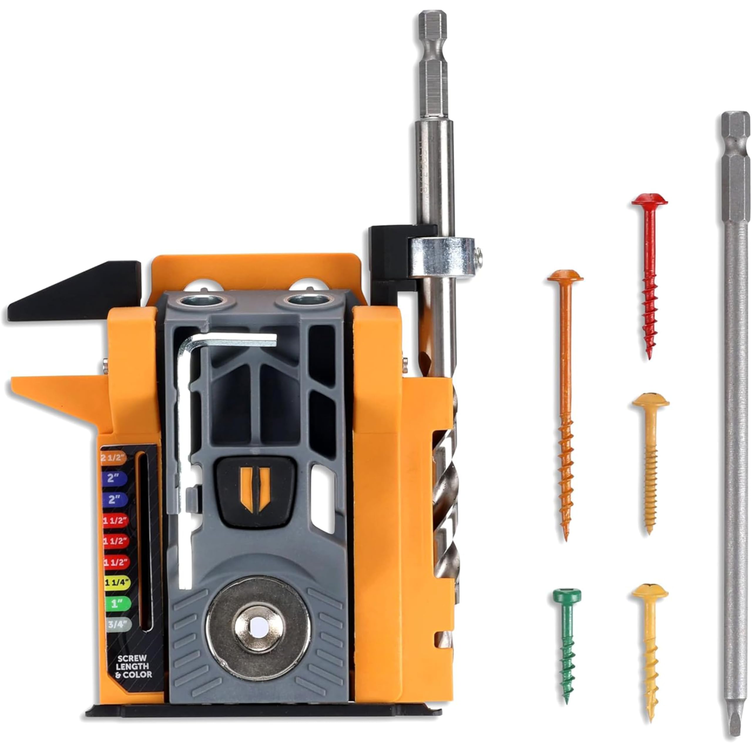 BORA Mini Pocket Hole Jig – Taschenloch Bohrschablone, Set mit Schrauben | Auto-Tiefeneinstellung | Armor-X Push-Lock | 13–38 mm | Inkl. 100-tlg. Schrauben-Set | Für Schreinerei & Heimwerker