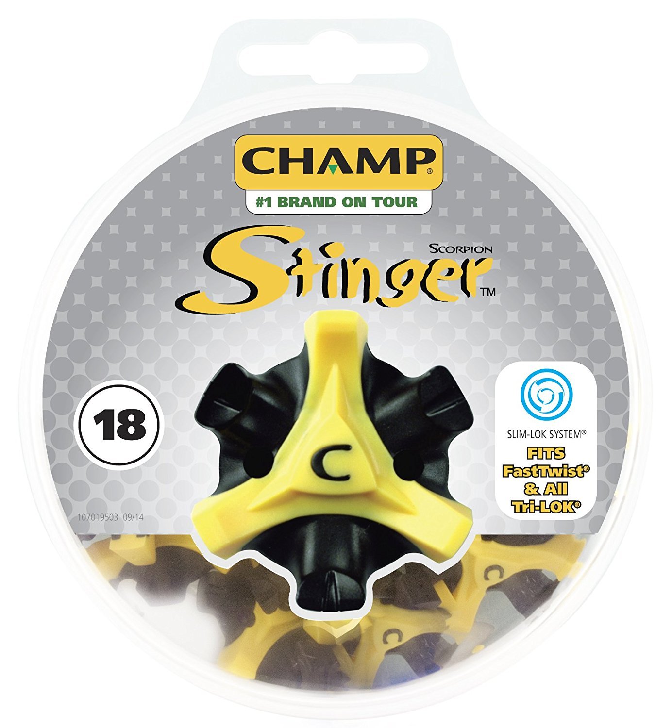 Prime Golf SuperStore | Champ Scorpion Stinger Spikes | Easy Maintenance | Superior Traction | Non-Clogging Golf Spikes |BlackYellow | (18 Pack) |