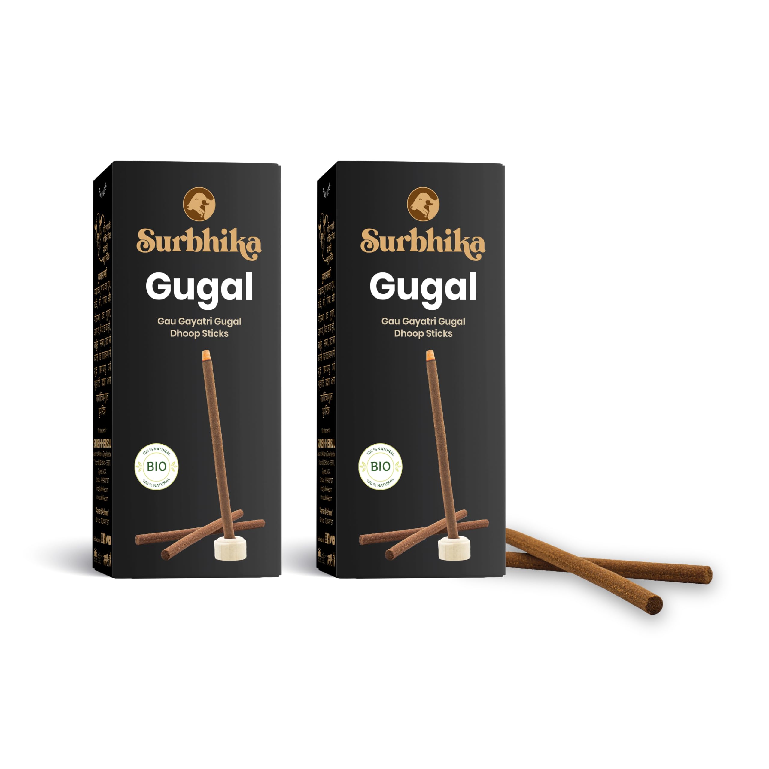 Pack of 2 Gau Gayatri Guggal Dhoop Sticks - 6 in Dhoop Sticks Gir Cow's Dung & Natural Herbs - No Bamboo & No Charcoal - Handcrafted Incense Sticks for Pooja.