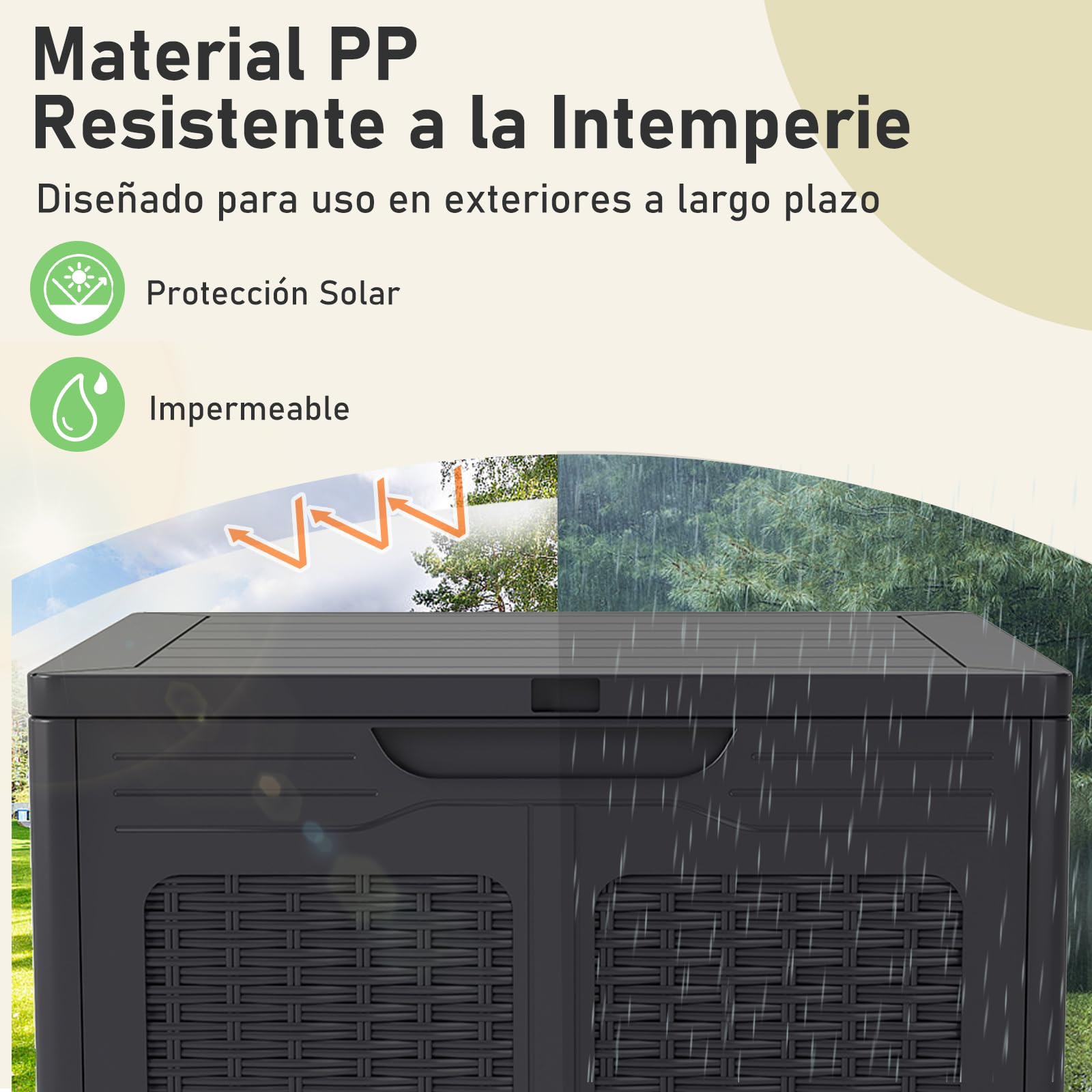 COSTWAY Arcón Exterior 145 L, Baúl almacenaje PP con Patrones de Ratán y Tapa con Cerradura, Contenedor de Plástico para Herramientas de Jardín, Cojines de Patio, 56 x 56 x 60,5 cm (Marrón)