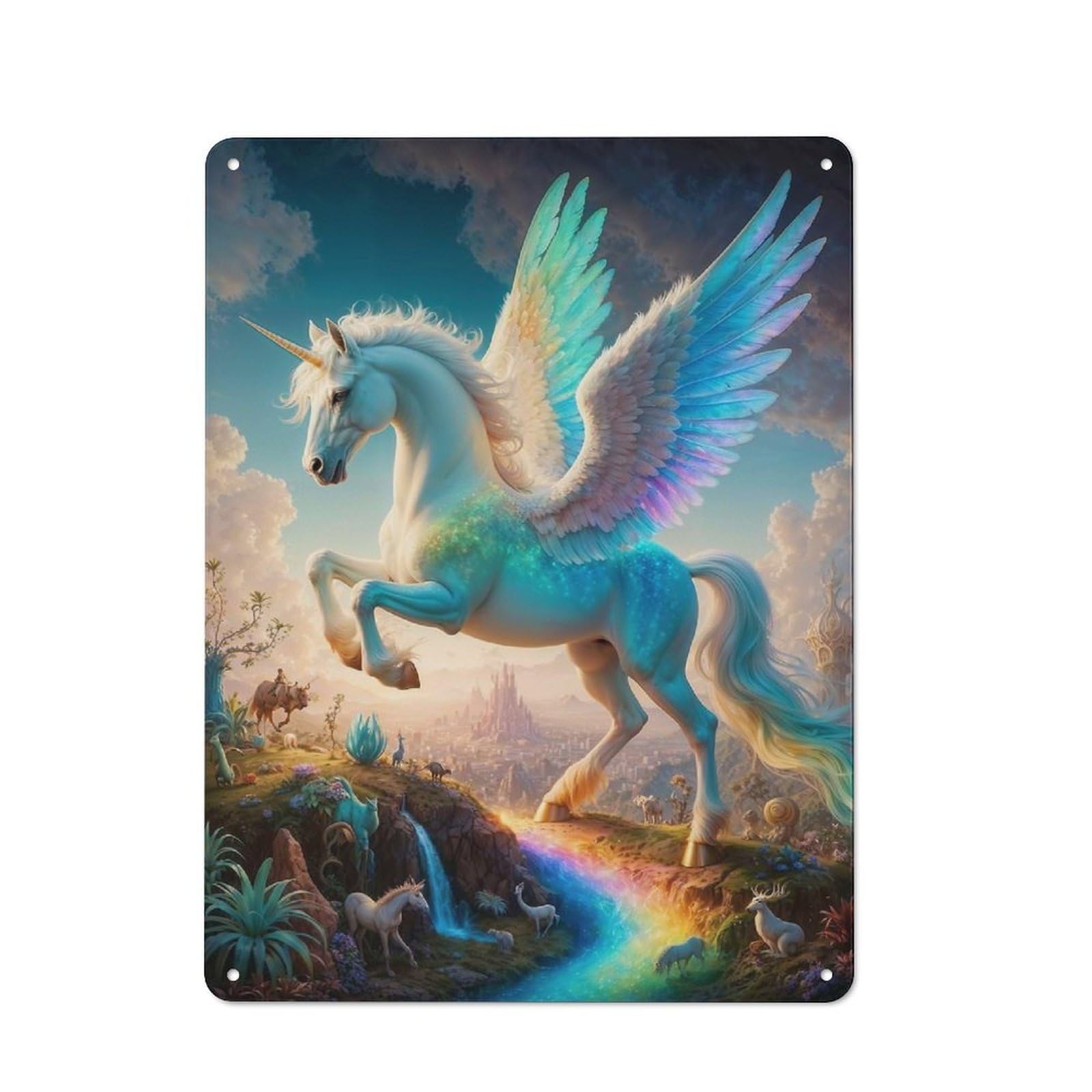 Tin Sign 40x30cm with Mystical Mythology Pegasus for Workshop Wall, Rustic Decor, Suited to Workshop Decor Fans