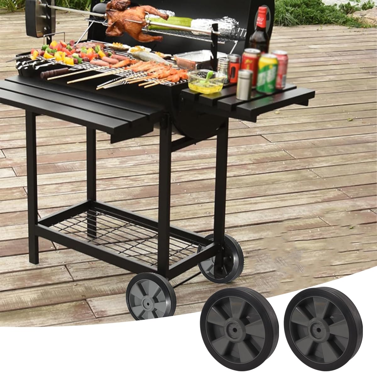 Ludom Confezione da 2 ruote in plastica per barbecue, ruote per forno da barbecue da 195 mm per carrello per barbecue, per barbecue a gas Charbroil e altre marche