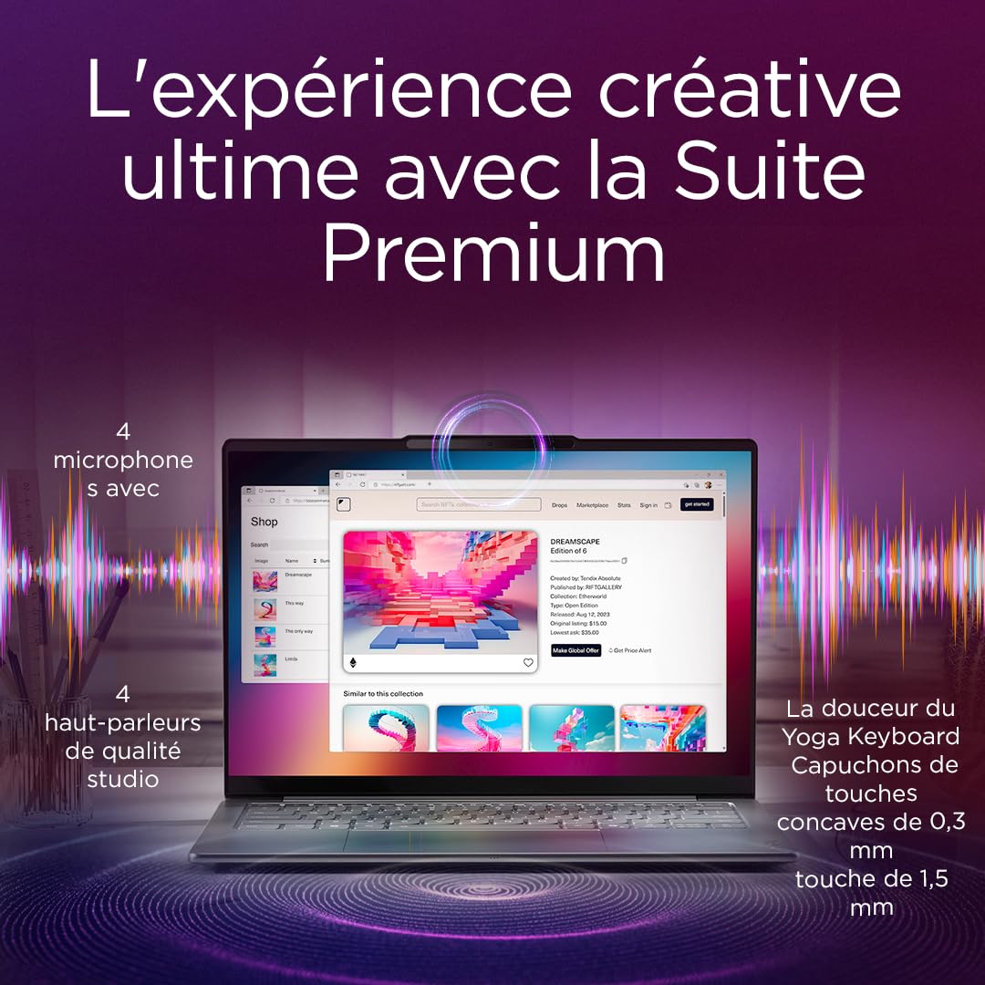 Lenovo Yoga Slim 9 14ILL10 - Ordinateur Portable 14'' 4K OLED WQUXGA Tactile Copilot+ (Intel Ultra 7 258V, RAM 32Go, SSD 1To, Intel Arc Graphics 140V, Windows 11 Home) Clavier AZERTY - Tidal Teal