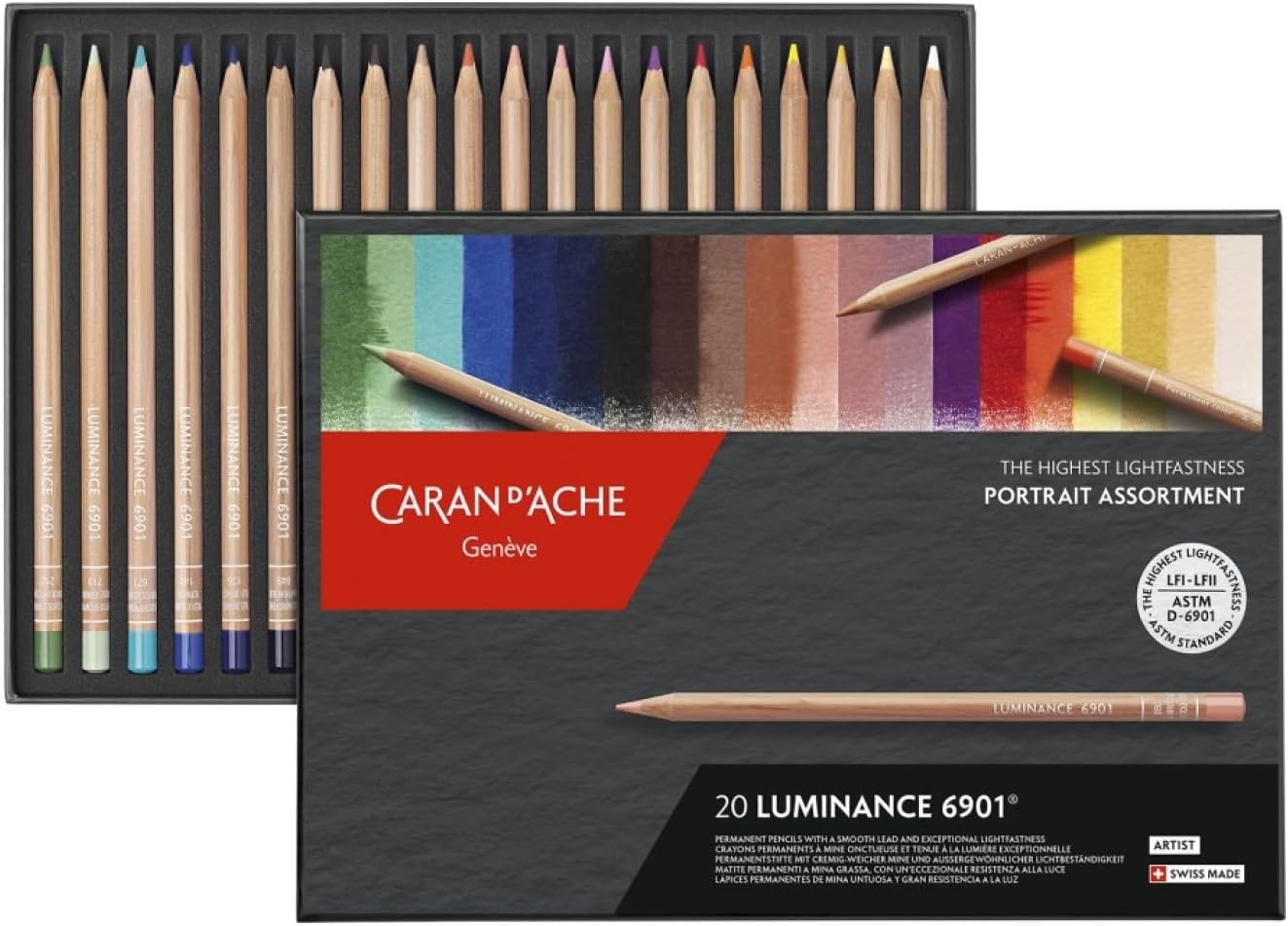 Caran d'Ache 6901 Colouring Pencils Luminance Portrait Assortment 20 Colours, Multi-Colour, 26 x 19 x 2 cm.