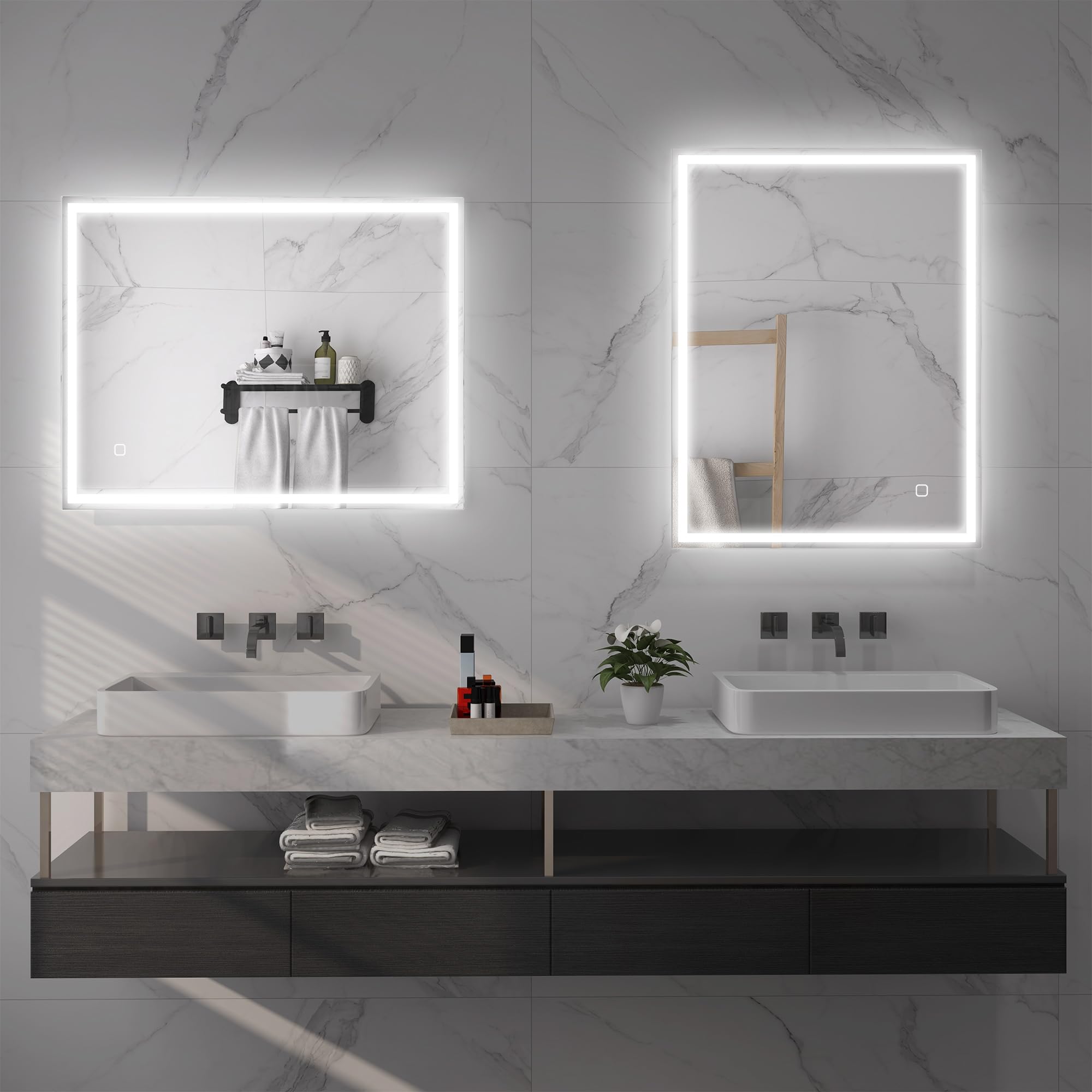 HOMCOM Badspiegel mit Beleuchtung 90x70 cm LED Spiegel Wandspiegel mit Memory-Funktion 3 Lichtfarben Beschlagfrei Lichtspiegel mit Touchschalter Silber