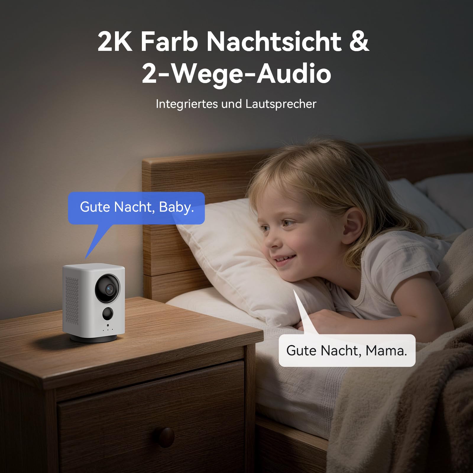 2K WLAN Überwachungskamera Innen 7800mAh Akku, Indoor Kamera Kabellos | 360° PTZ, Aufladbar IP Innenkamera, für Baby, Haustiere, Farb-Nachtsicht, PIR Personenerkennung, 2 Wege Audio, 2.4GHz