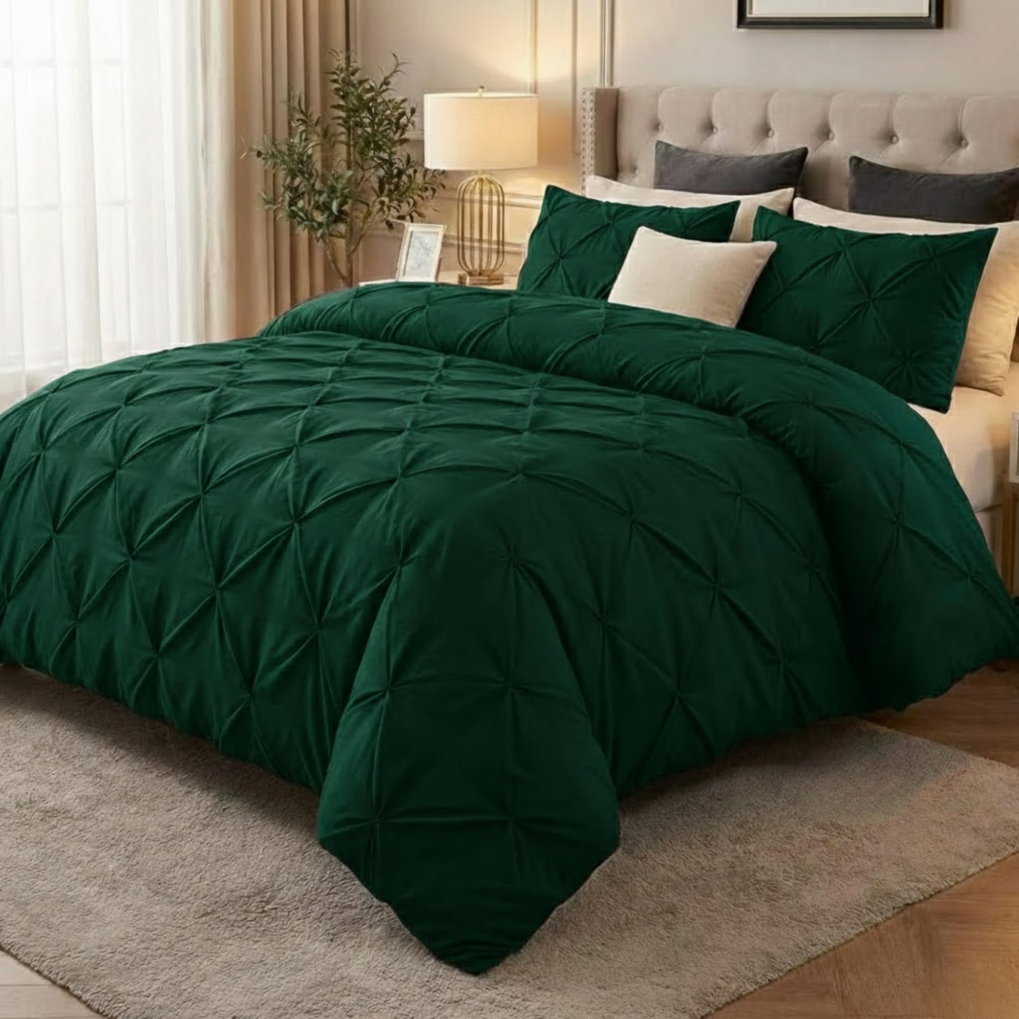 Z&A Homz Z&A Bedding Emerald Green Pintuck Duvet Covers Single - Soft Brushed Microfiber Quilt Cover With Pillow Cases - Breathable & Washable Comforter - Easy Care Set