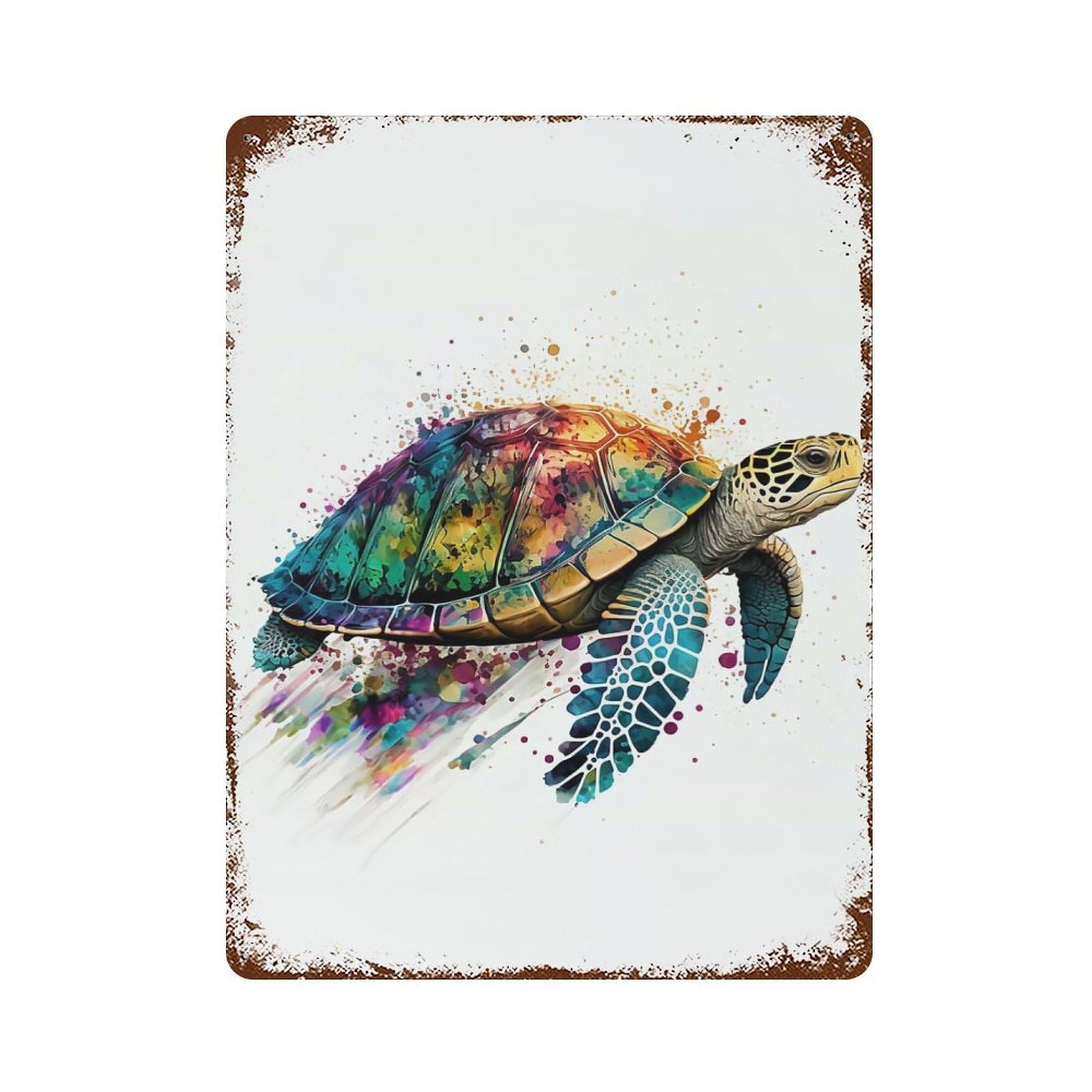 Colourful Turtle 15.7"x11.8" Aged Metal Wall Plaque, Retro Wall Decor for Farmhouse, Kitchen And Entryway Decor
