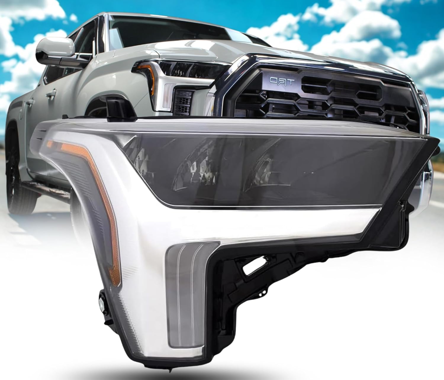 Headlight Assembly Replacement For Toyota 2022 2023 2024 2025 2026 Tundra / 2023 2024 2025 Sequoia Headlamp w/o Bulb, Halogen Signal Light, w/o LED Signal Lamp, Right Side TO2503317, 81140-0C230