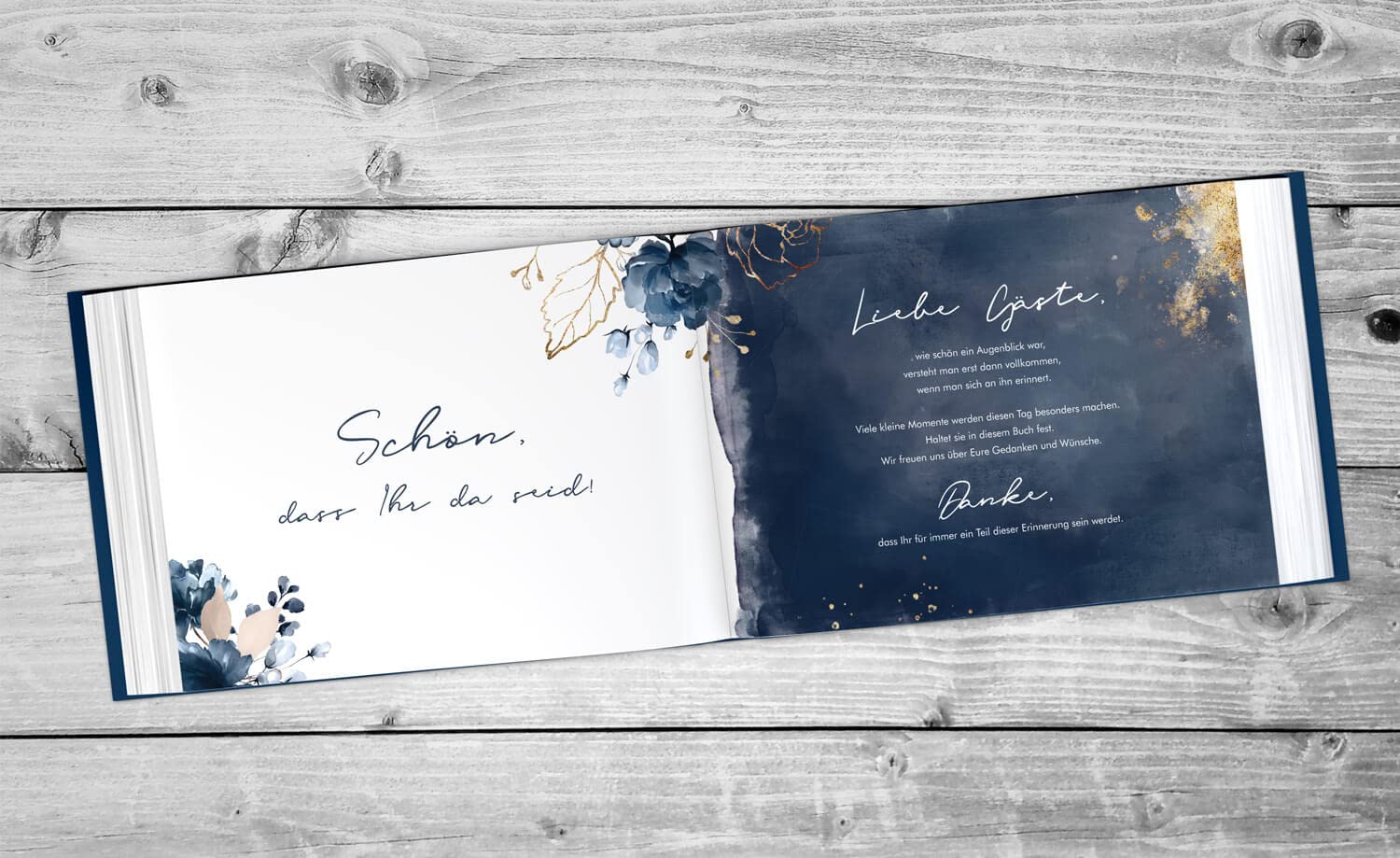 Gästebuch zur Hochzeits - PERSONALISIERT mit Namen & Datum - Hardcover Buch, 104 Seiten, DIN A4 quer | Hochzeitsgästebuch (Inhalt mit Fragen, Watercolor Breeze Blau)