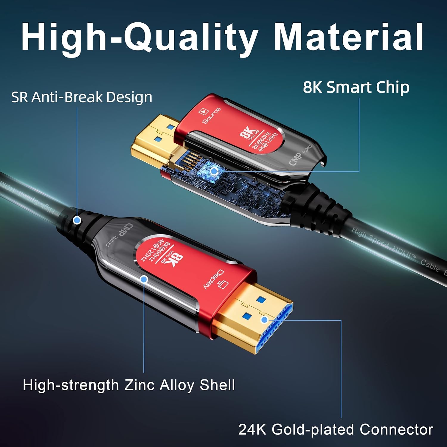 Cavo HDMI Fibra Ottica 20M, HDMI 2.1 Cavo 48Gbps Supporto 8K@60Hz 4K@120Hz Visione Dolby HDR HDCP2.2 ARC CEC Ethernet per HDTV/Apple TV/Xbox / PS4 / 4K Proiettore/Home Theater/Lettore Blu-ray
