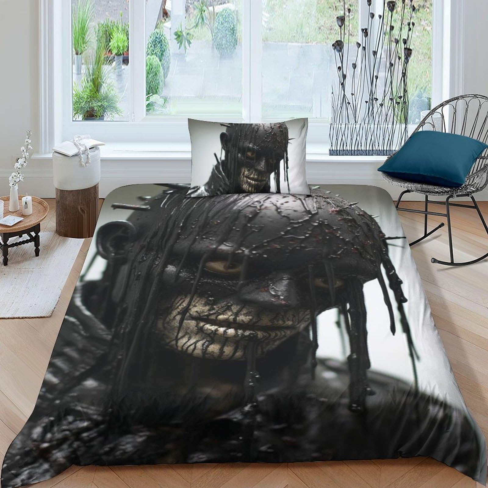 Housse de couette cyberpunk skeleton en microfibre 135x200 pour chambre d'ado et gamer