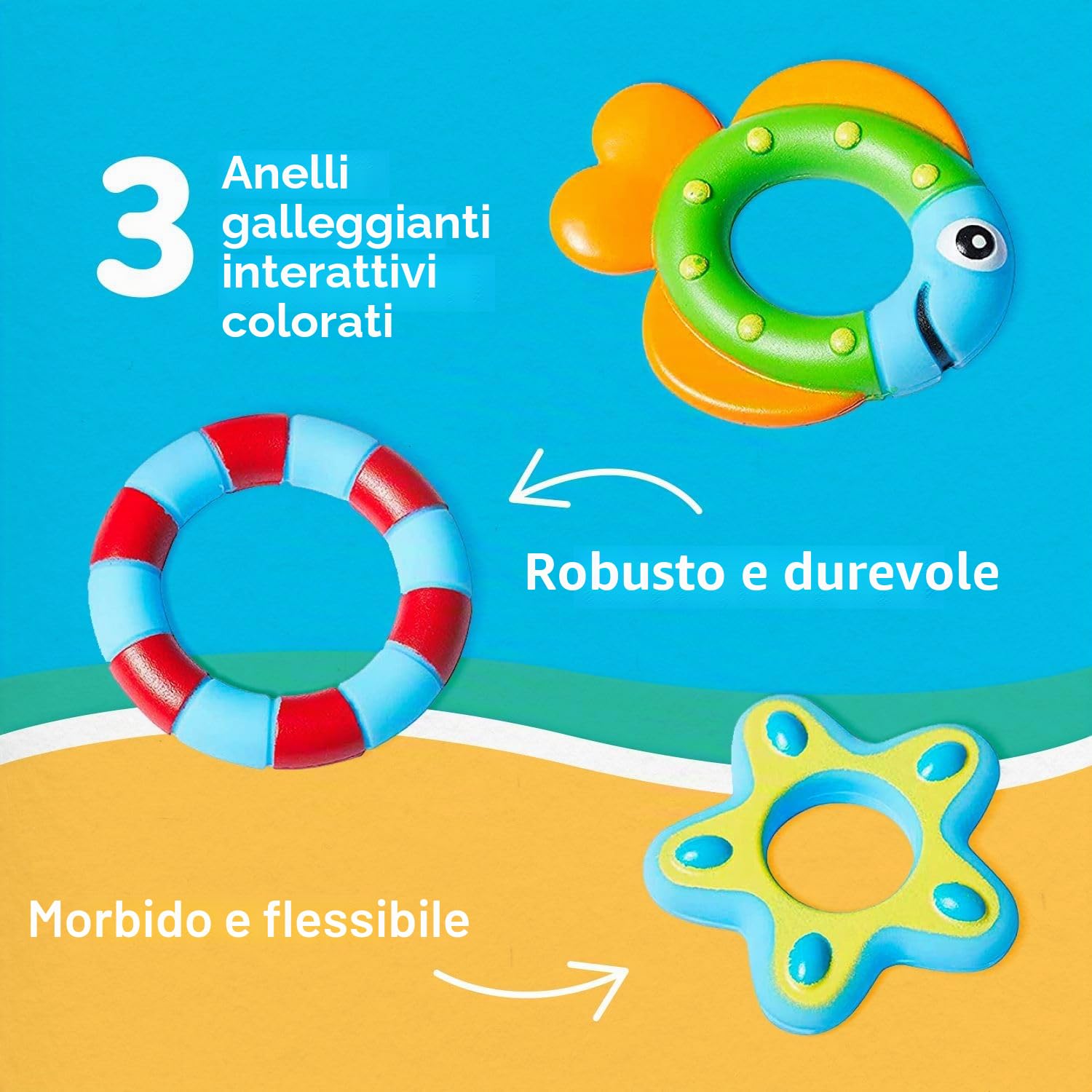 Nuby - Giocattolo da bagno per bebè - Piovra interattiva galleggiante con anelli da bagno - Giocattolo che stimola la coordinazione occhio-mano dei più piccoli - Ideale dai 18 mesi in su