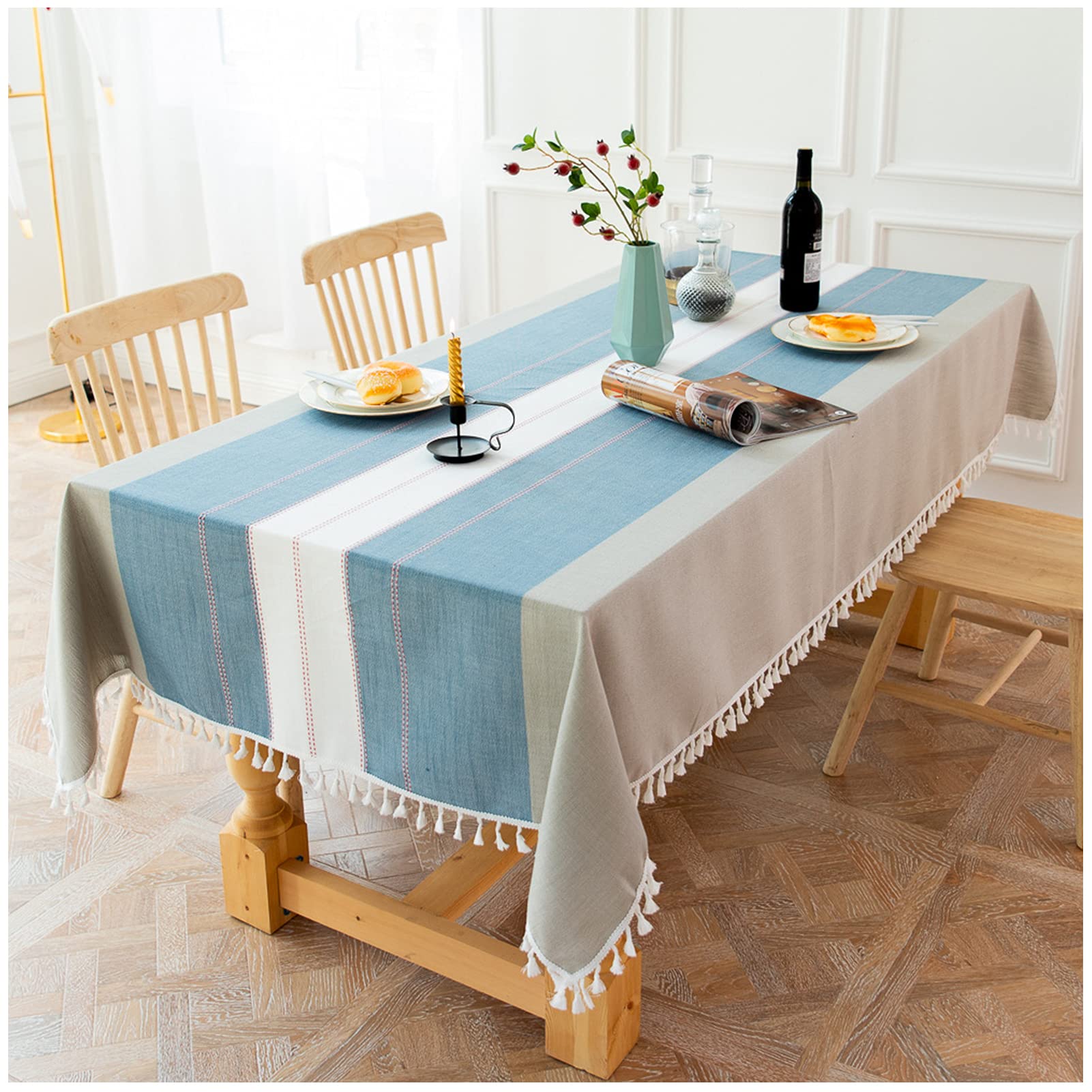 Wll Blue Tablecloth Rectangle, 80X120cm, Table Cloth Cotton Linen Wrinkle Free Dust-Proof, Washable Table Cover For Kitchen Dinning Picnic Tabletop Decoration