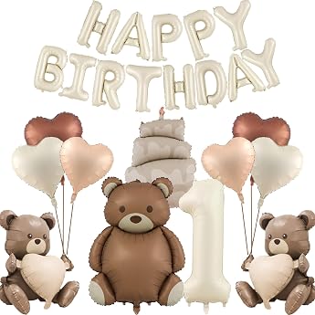 DazzJoy Bear Birthday Decoration 1 Year Boy Balloon Decoration 1st Birthday Girl Boy Bears Happy Birthday Balloon 1st Birthday Boys