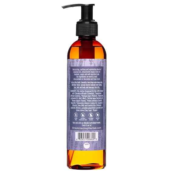 Ora's Amazing Herbal Lavender Body Oil After Shower for Women & Men with Calming Lavender, Clary Sage & Jojoba, Mosturizing Bath Oil for Dry Skin, Soothing Massage Oil, Blissful Earth Scent, 7.5 oz