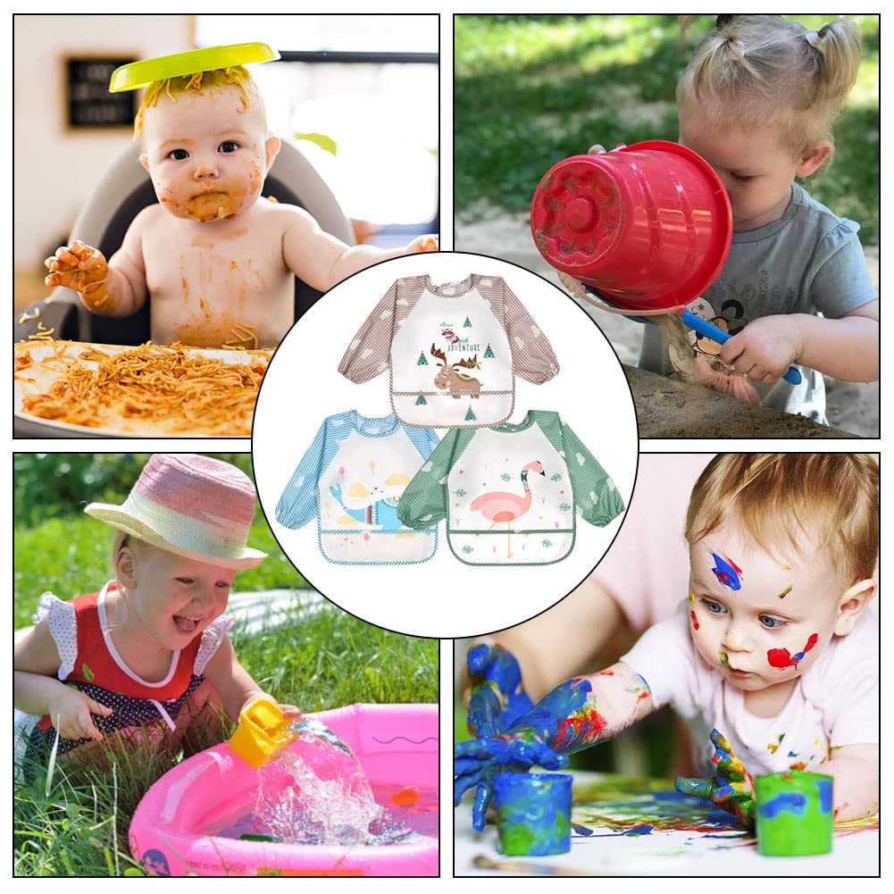 Hello Hippo - Bavaglino Con Maniche Lunghe Impermeabile Per Bambini 6-24 Mesi | Grembiule Per Pasti E Pittura Con Tasca Raccogli-briciole E Chiusura Regolabile