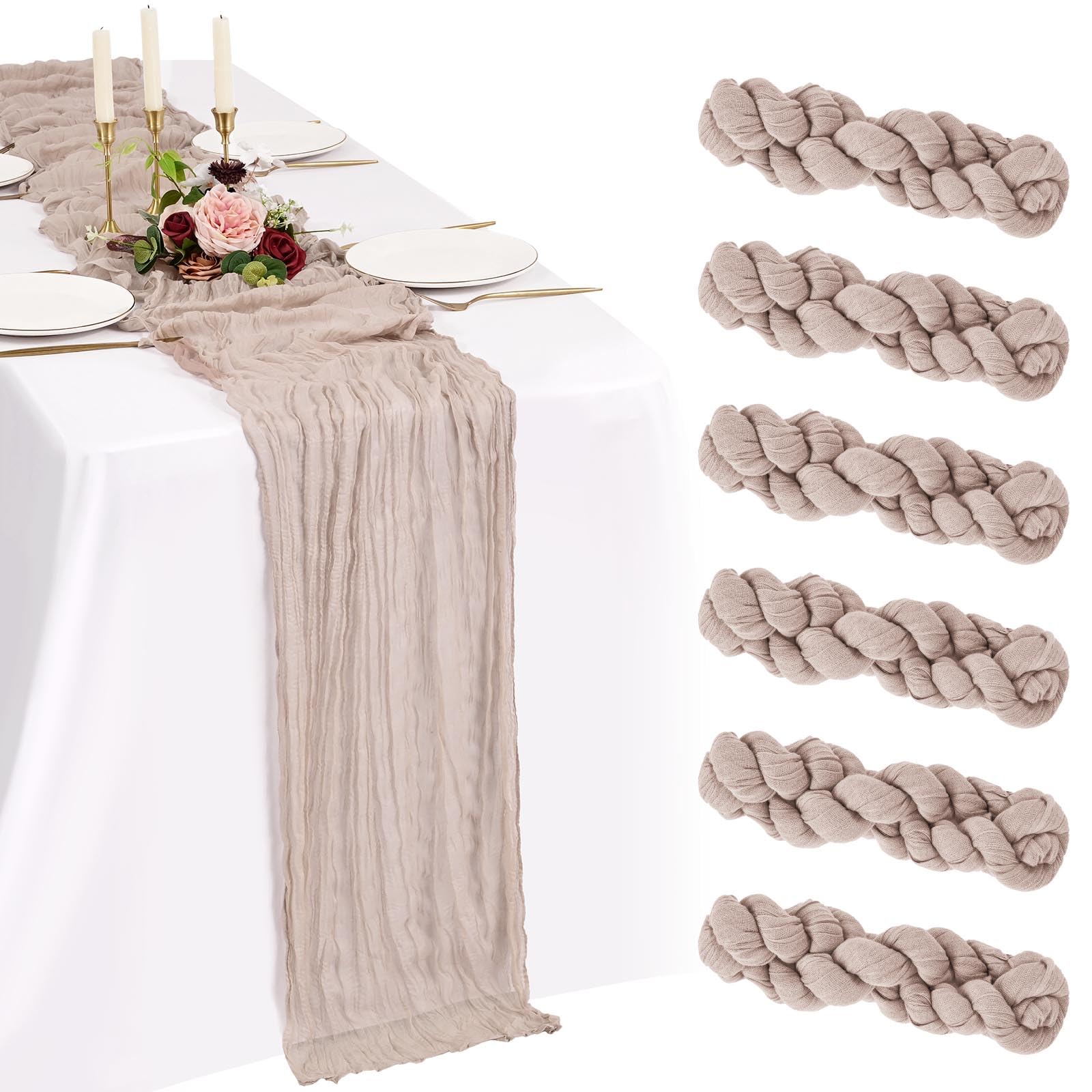 Showgeous 6 Pack Rosy Brown Cheesecloth Table Runner,21x120 Inch