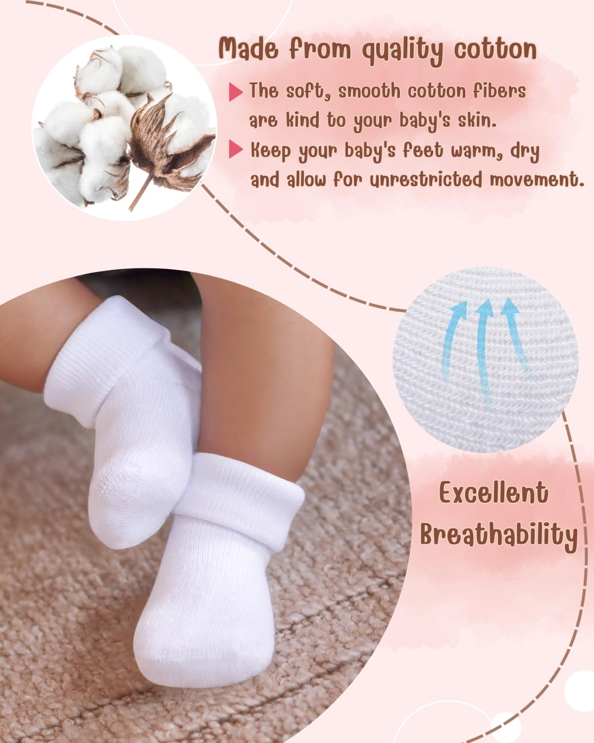 RATIVE Newborn Baby Socks 0-6,6-12 Months Terry Turn Cuff Socks for Boys Girls