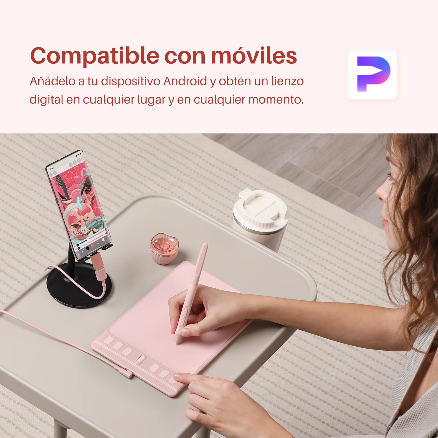 HUION Inspiroy 2 S Tableta Gráfica, 6 Teclas de Presión y Scroller, Nuevo Bolígrafo Digital PW110, Tableta de Dibujo Portátil de 6,3 x 3,9 Pulgadas para Dibujar, Estudiar y Trabajar Desde Casa, Rosa