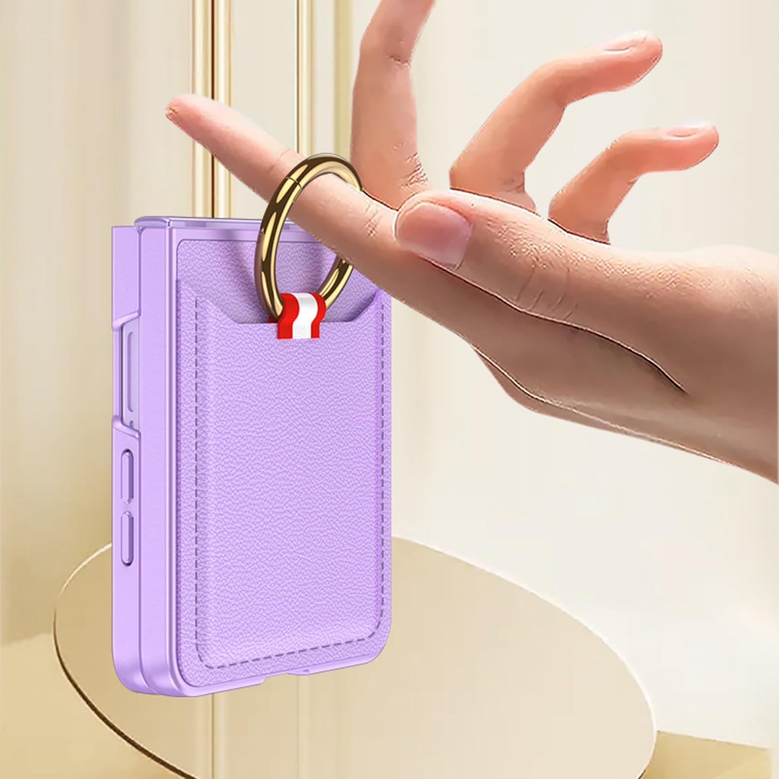 Etui z portfelem do Samsung Galaxy Z Flip 8, etui na karty, skórzane, teksturowane etui z włókna węglowego, z podstawką pierścieniową, osłona ekranu, czarne, Flip 8