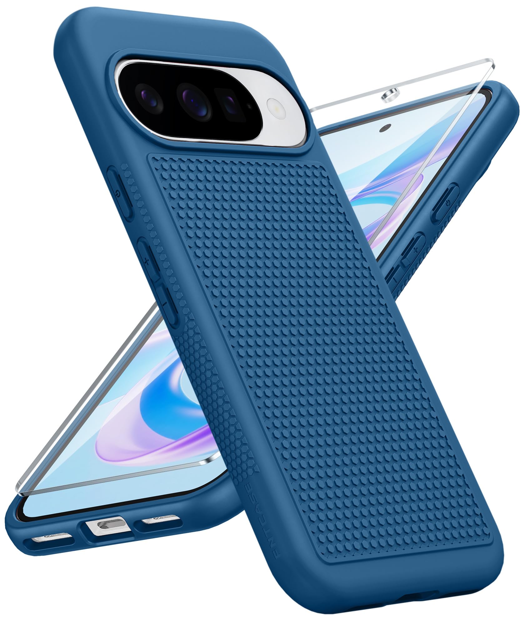 FNTCASE for Google Pixel 10 / Pixel 10 Pro Case: Soft TPU Non Slip Blue | With Screen Protector, Shockproof Drop Protection, Matte Textured Protective Cell Phone Cover, for Daily Use, Blue