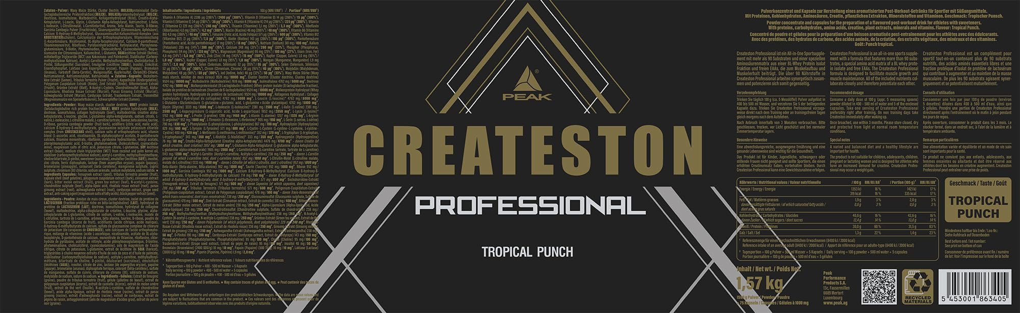 PEAK PERFORMANCE Createston Professional, 1575 g Dose (Tropical Punch)