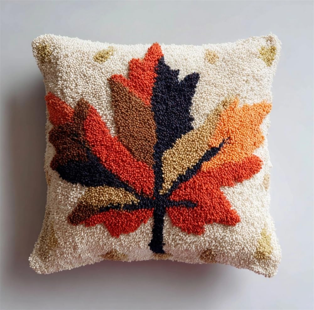 kitphoenix Latch Hook Cushion Kits for Adults Beginners Maple Leaf