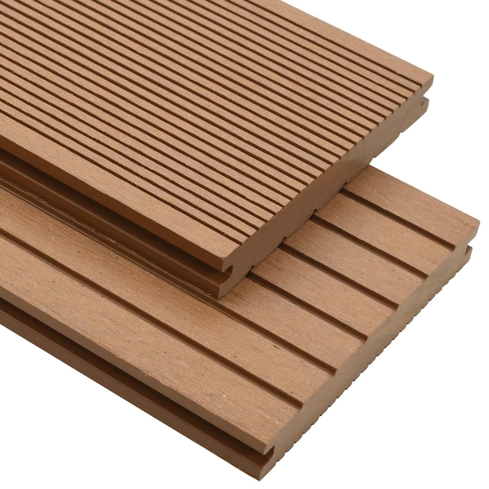 Zestaw desek tarasowych WPC o wyglądzie drewna tekowego, 220 x 14 x 2 cm, 6 desek wraz z materiałem do mocowania do ogrodu, na taras i balkon