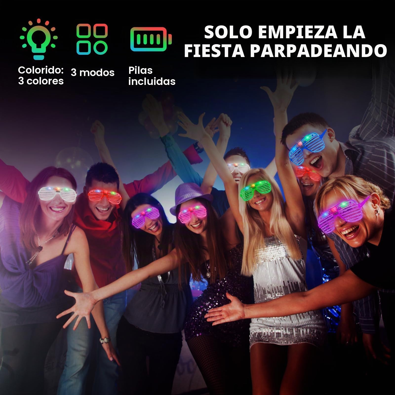 Gafas Luminosas LED, 12 Piezas Gafas Led Gafas para Fiestas Gafas de Neón, Gafas LED Intermitentes, para Decoración de Fiesta Navidad, Cumpleaños, Raves, Concierto, Halloween