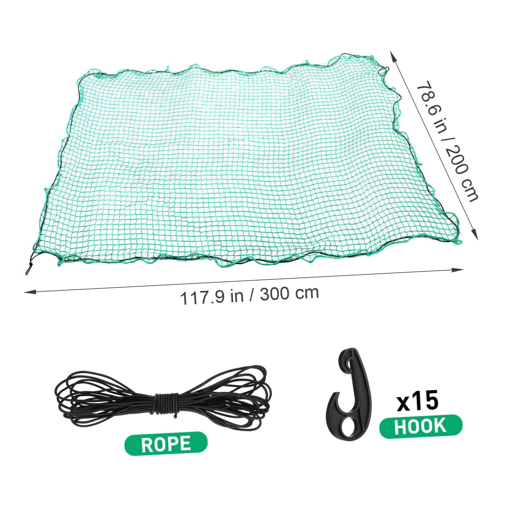 LKW Ladeflächennetz 2x3m Nylon Grün mit Elastischen Gurten | 15 Haken, für Pickup und Anhänger, Reißfest, Abriebfest, für Umzüge und Transport